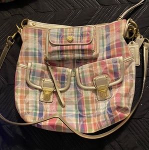 Coach Crossbody/Shoulder Bag in Multicolor Plaid & Matching Wristlet